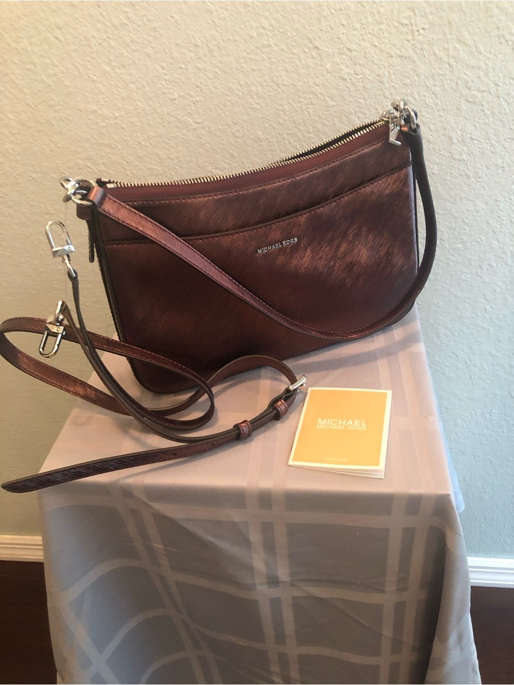 Michael Kors Metallic Burgundy Oxblood Jet Set Med Pochette Crossbody Bag